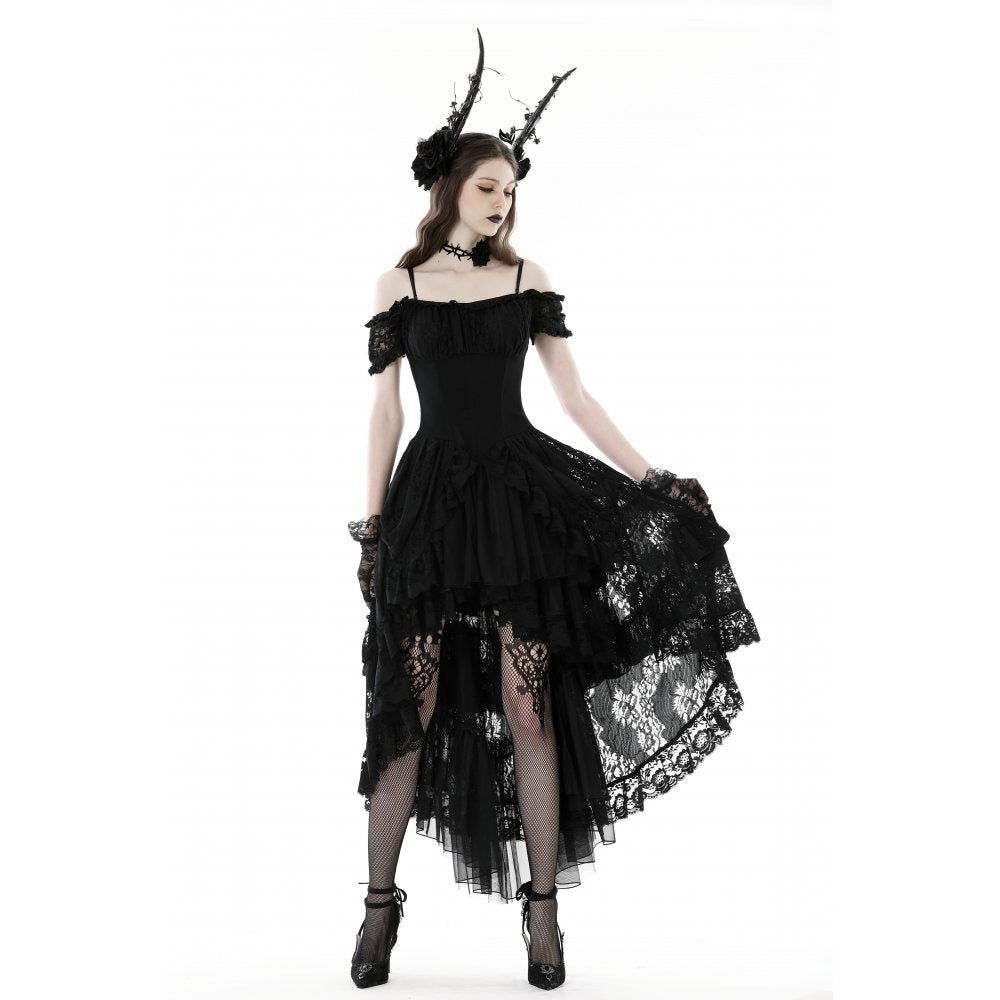 Dark in Love Gothic Dress Lilinoe Off-Shoulder Lace-Up Back UK 8-18 - Back View - QHA UK