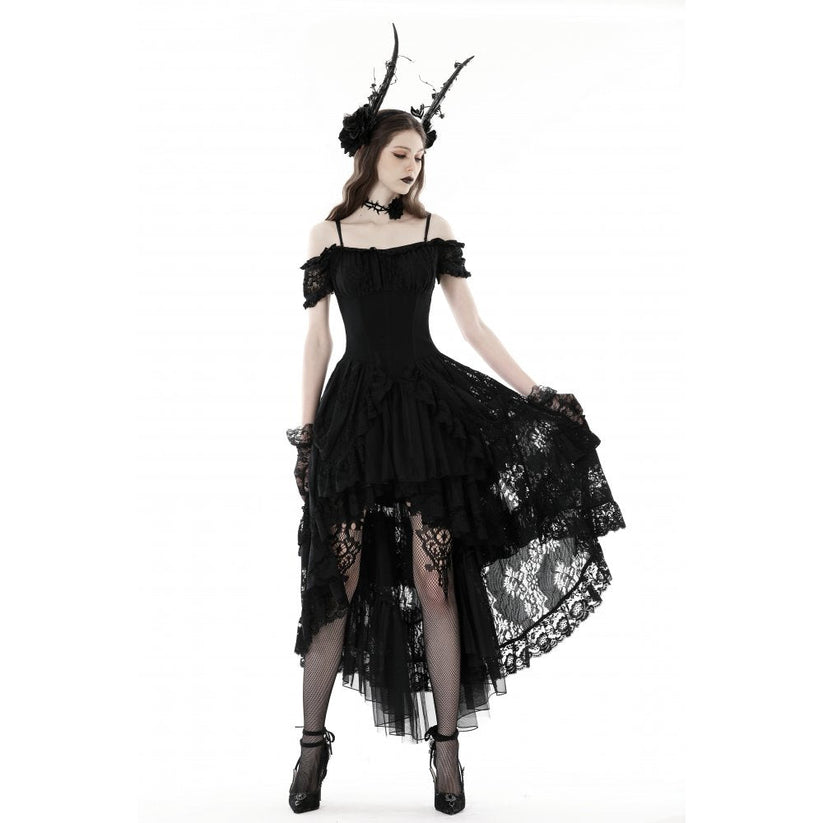 Dark in Love Gothic Dress Lilinoe Off-Shoulder Lace-Up Back UK 8-18 - Back View - QHA UK