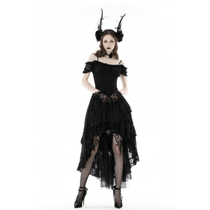 Dark in Love Gothic Dress Lilinoe Off-Shoulder Lace-Up Back UK 8-18 - Back View - QHA UK