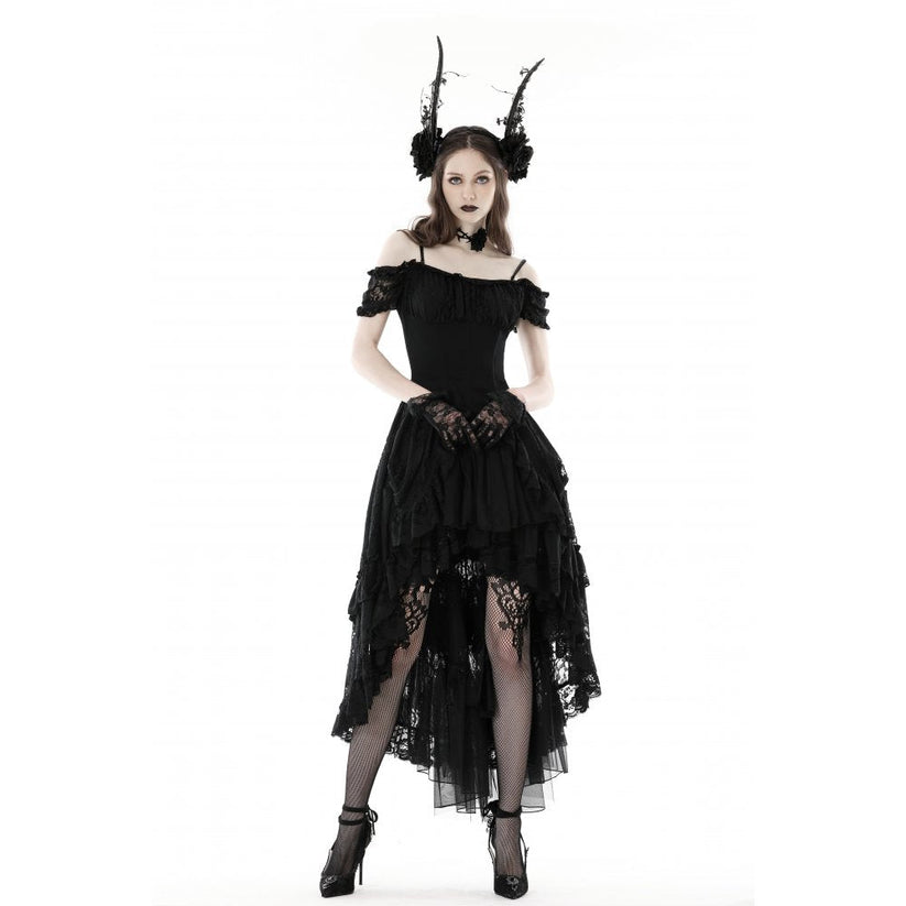 Dark in Love Gothic Dress Lilinoe Off-Shoulder Lace-Up Back UK 8-18 - Back View - QHA UK