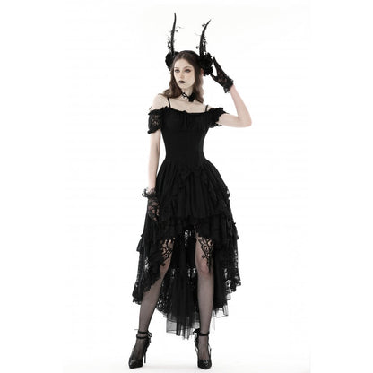 Dark in Love Gothic Dress Lilinoe Off-Shoulder Lace-Up Back UK 8-18 - Back View - QHA UK