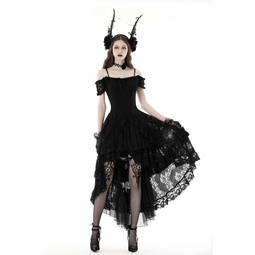 Dark in Love Gothic Dress Lilinoe Off-Shoulder Lace-Up Back UK 8-18 - Back View - QHA UK