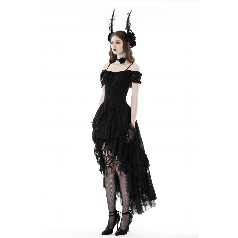 Dark in Love Gothic Dress Lilinoe Off-Shoulder Lace-Up Back UK 8-18 - Back View - QHA UK