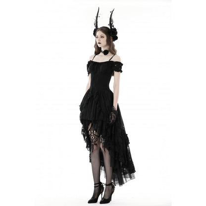 Dark in Love Gothic Dress Lilinoe Off-Shoulder Lace-Up Back UK 8-18 - Back View - QHA UK