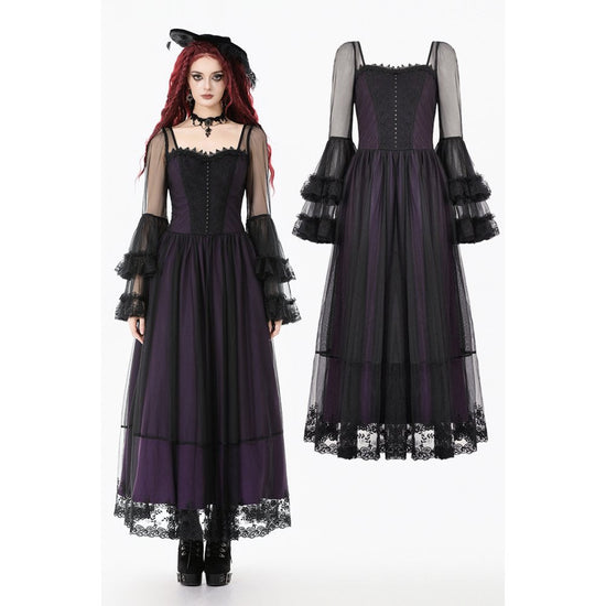 Dark in Love Gothic Maxi Dress Lilith Bell Sleeve UK 8-22 - QHA UK
