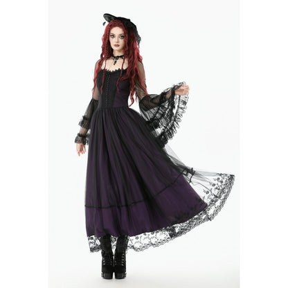Dark in Love Gothic Maxi Dress Lilith Bell Sleeve UK 8-22 - Sleeve Detail - QHA UK