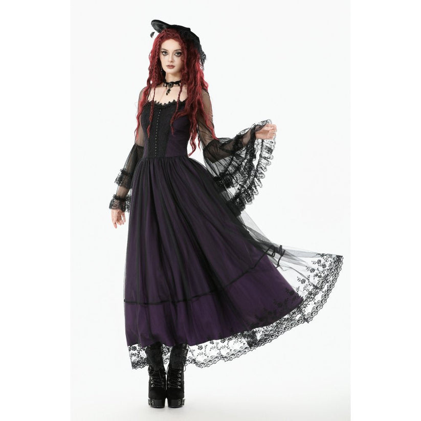 Dark in Love Gothic Maxi Dress Lilith Bell Sleeve UK 8-22 - Sleeve Detail - QHA UK