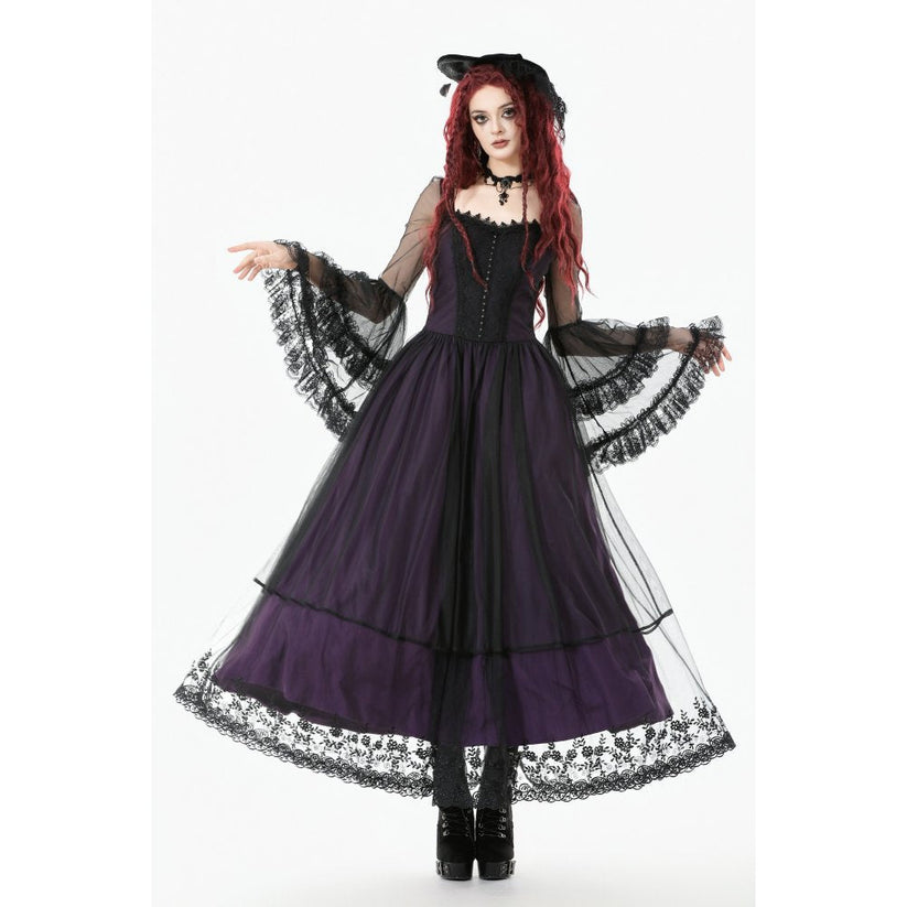 Dark in Love Gothic Maxi Dress Lilith Bell Sleeve UK 8-22 - Sleeve Detail - QHA UK