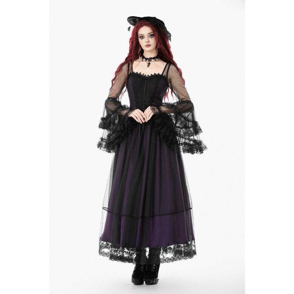 Dark in Love Gothic Maxi Dress Lilith Bell Sleeve UK 8-22 - Sleeve Detail - QHA UK