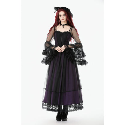 Dark in Love Gothic Maxi Dress Lilith Bell Sleeve UK 8-22 - Sleeve Detail - QHA UK