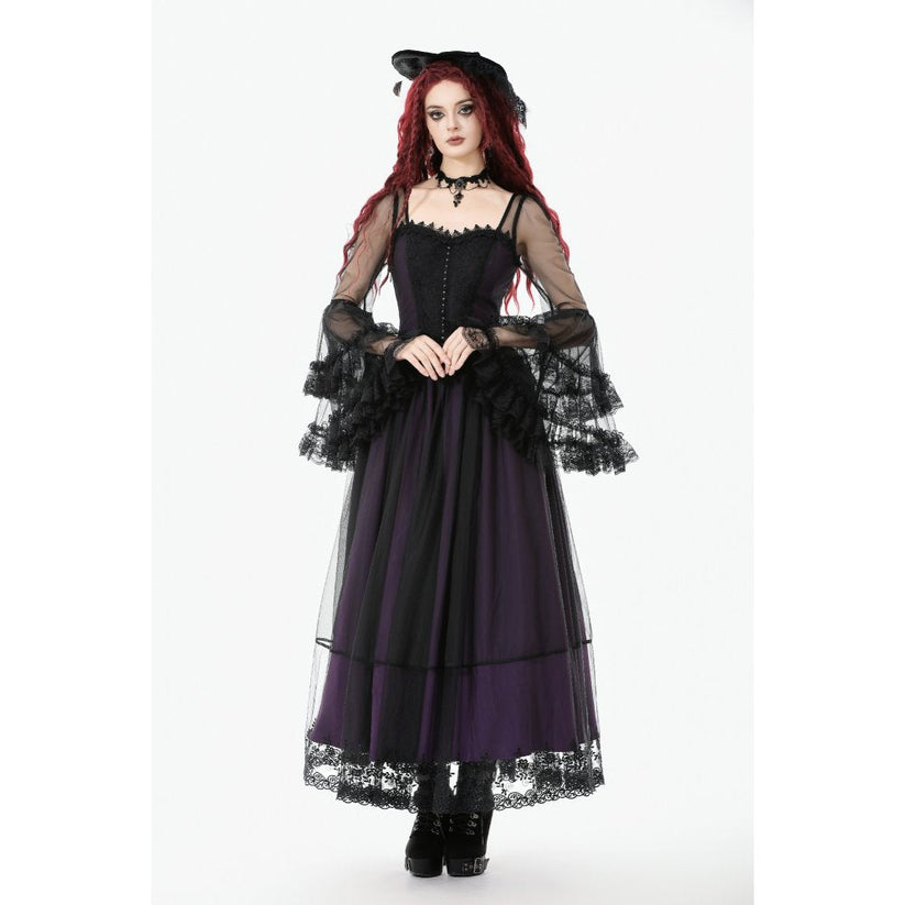 Dark in Love Gothic Maxi Dress Lilith Bell Sleeve UK 8-22 - Sleeve Detail - QHA UK