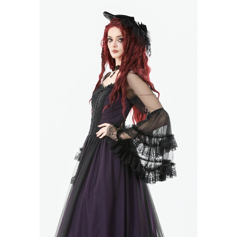 Dark in Love Gothic Maxi Dress Lilith Bell Sleeve UK 8-22 - Sleeve Detail - QHA UK