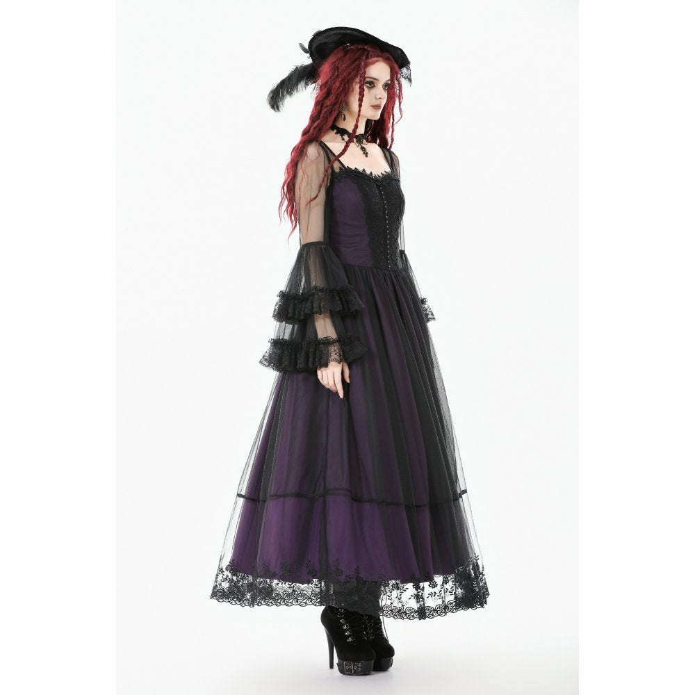 Dark in Love Gothic Maxi Dress Lilith Bell Sleeve UK 8-22 - Sleeve Detail - QHA UK