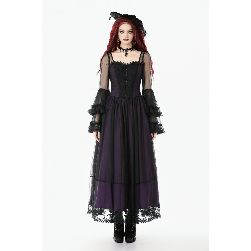 Dark in Love Gothic Maxi Dress Lilith Bell Sleeve UK 8-22 - Sleeve Detail - QHA UK