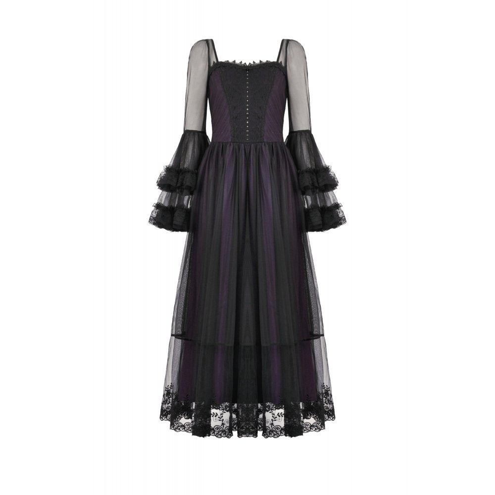Dark in Love Gothic Maxi Dress Lilith Bell Sleeve UK 8-22 - Sleeve Detail - QHA UK