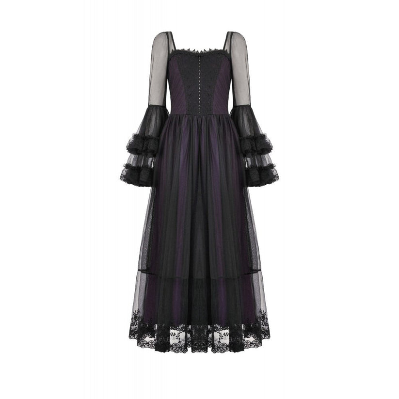 Dark in Love Gothic Maxi Dress Lilith Bell Sleeve UK 8-22 - Sleeve Detail - QHA UK