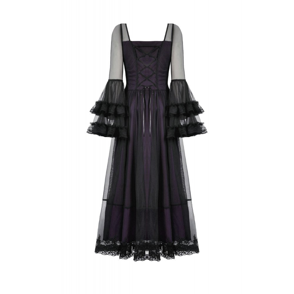 Dark in Love Gothic Maxi Dress Lilith Bell Sleeve UK 8-22 - Sleeve Detail - QHA UK