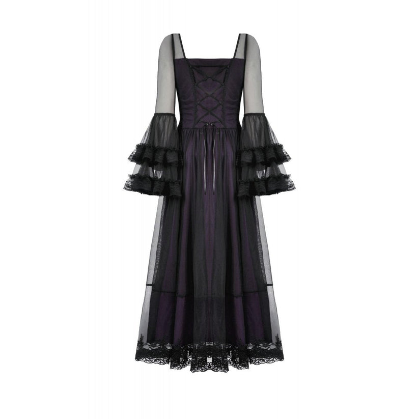 Dark in Love Gothic Maxi Dress Lilith Bell Sleeve UK 8-22 - Sleeve Detail - QHA UK