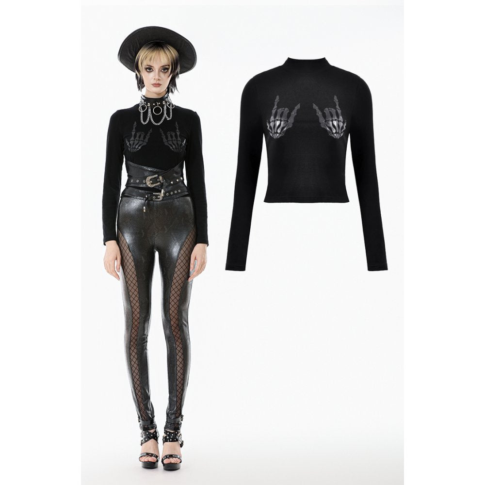 Dark in Love Women's Shirt Lilith Skeleton Hands Long Sleeve Top - QHA UK