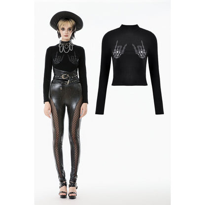 Dark in Love Women's Shirt Lilith Skeleton Hands Long Sleeve Top - QHA UK