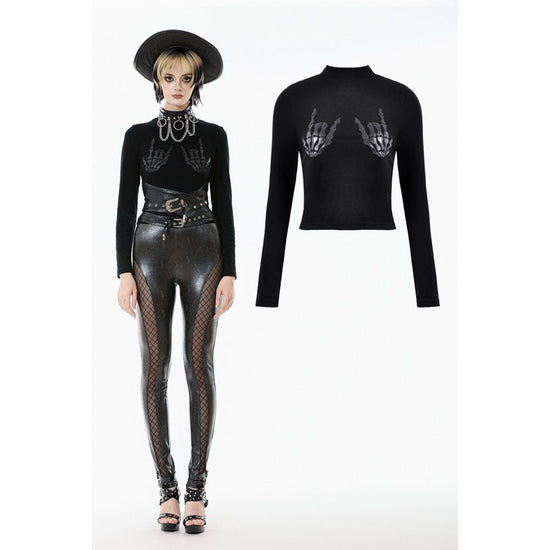 Dark in Love Women's Shirt Lilith Skeleton Hands Long Sleeve Top - QHA UK