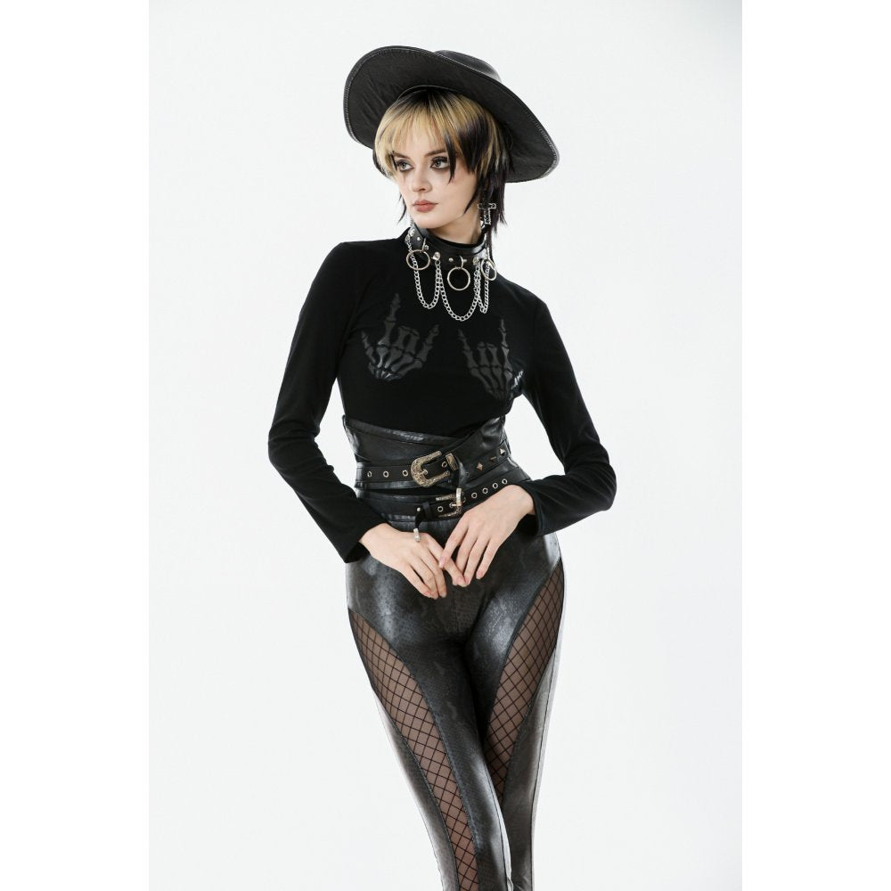 Dark in Love Women's Shirt Lilith Skeleton Hands Long Sleeve Top - Sleeve Detail - QHA UK