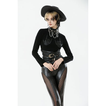 Dark in Love Women's Shirt Lilith Skeleton Hands Long Sleeve Top - Sleeve Detail - QHA UK