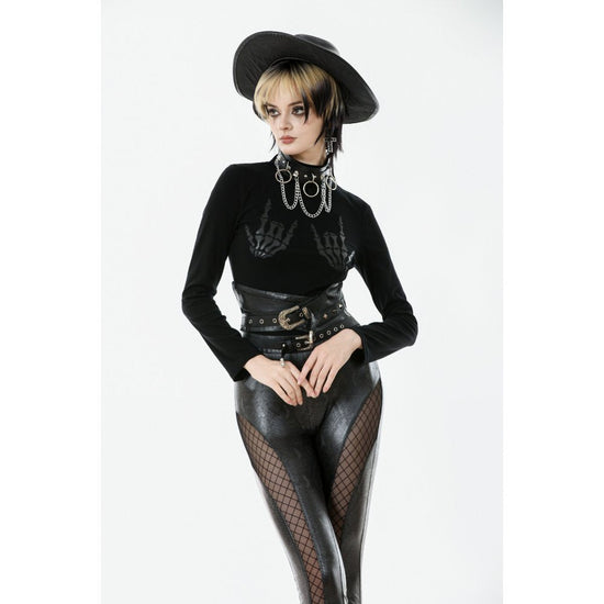 Dark in Love Women's Shirt Lilith Skeleton Hands Long Sleeve Top - Sleeve Detail - QHA UK