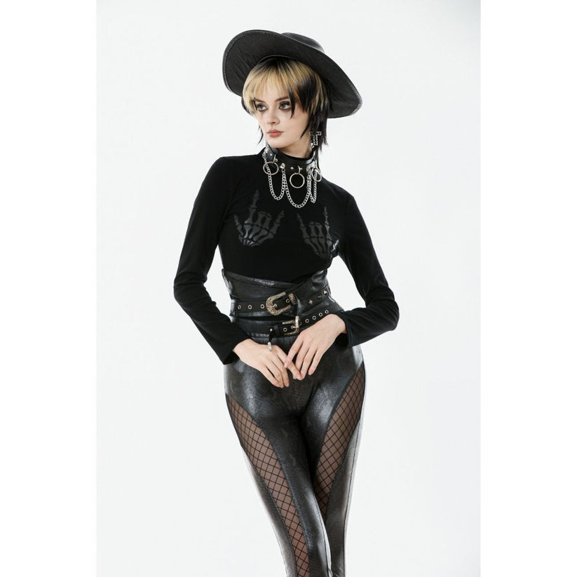 Dark in Love Women's Shirt Lilith Skeleton Hands Long Sleeve Top - Sleeve Detail - QHA UK