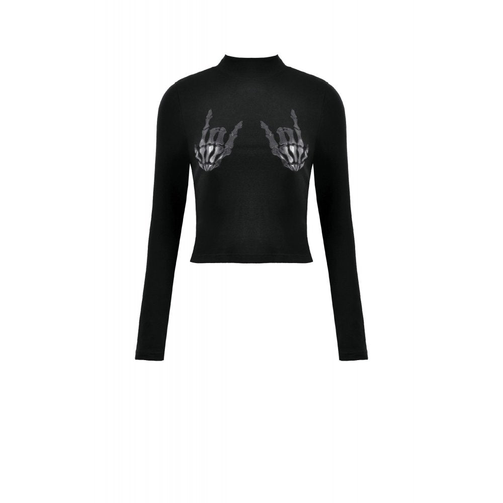 Dark in Love Women's Shirt Lilith Skeleton Hands Long Sleeve Top - Sleeve Detail - QHA UK