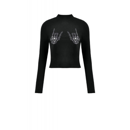 Dark in Love Women's Shirt Lilith Skeleton Hands Long Sleeve Top - Sleeve Detail - QHA UK
