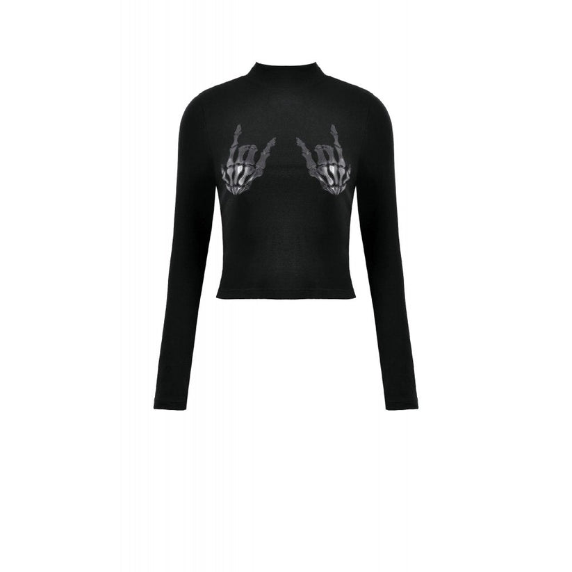 Dark in Love Women's Shirt Lilith Skeleton Hands Long Sleeve Top - Sleeve Detail - QHA UK