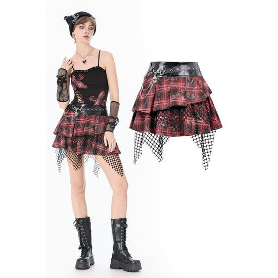 Dark in Love Layered Skirt Linnea Plaid Mesh UK 8-18 - QHA UK