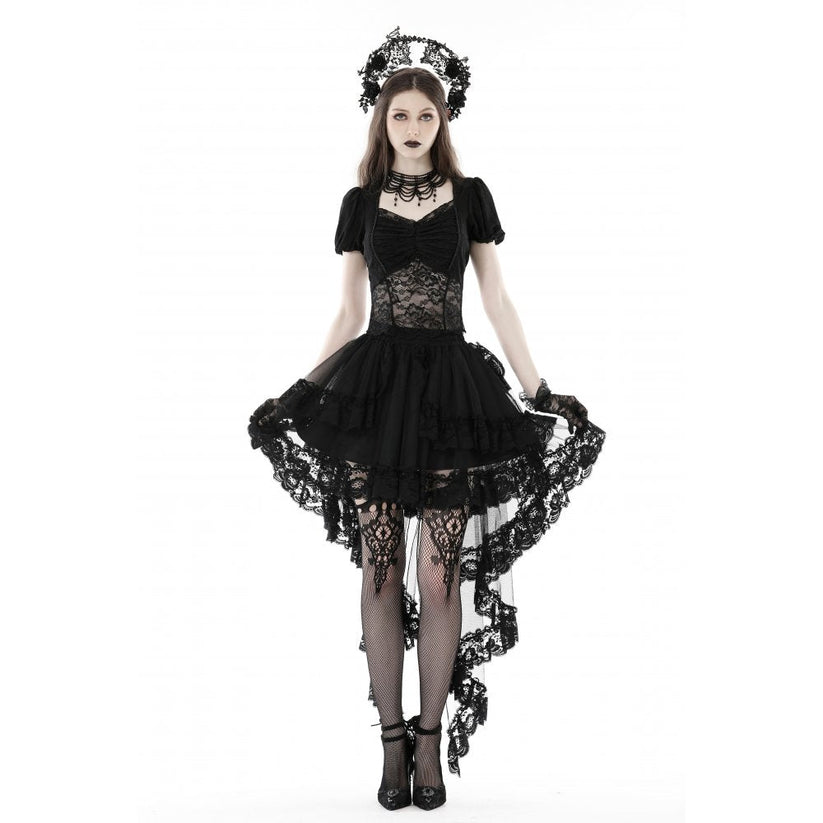 Dark In Love Lolisa Skirt – High-Low Black Lace Skirt | QHA UK - QHA UK