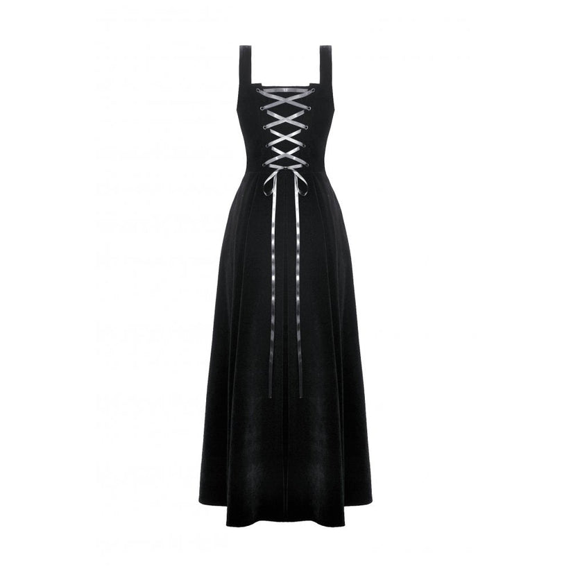 Dark In Love Lux Black Velvet Horn Embroidery Maxi Dress | QHA UK - QHA UK