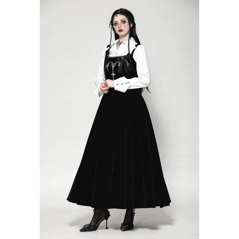 Dark In Love Lux Black Velvet Horn Embroidery Maxi Dress | QHA UK - QHA UK