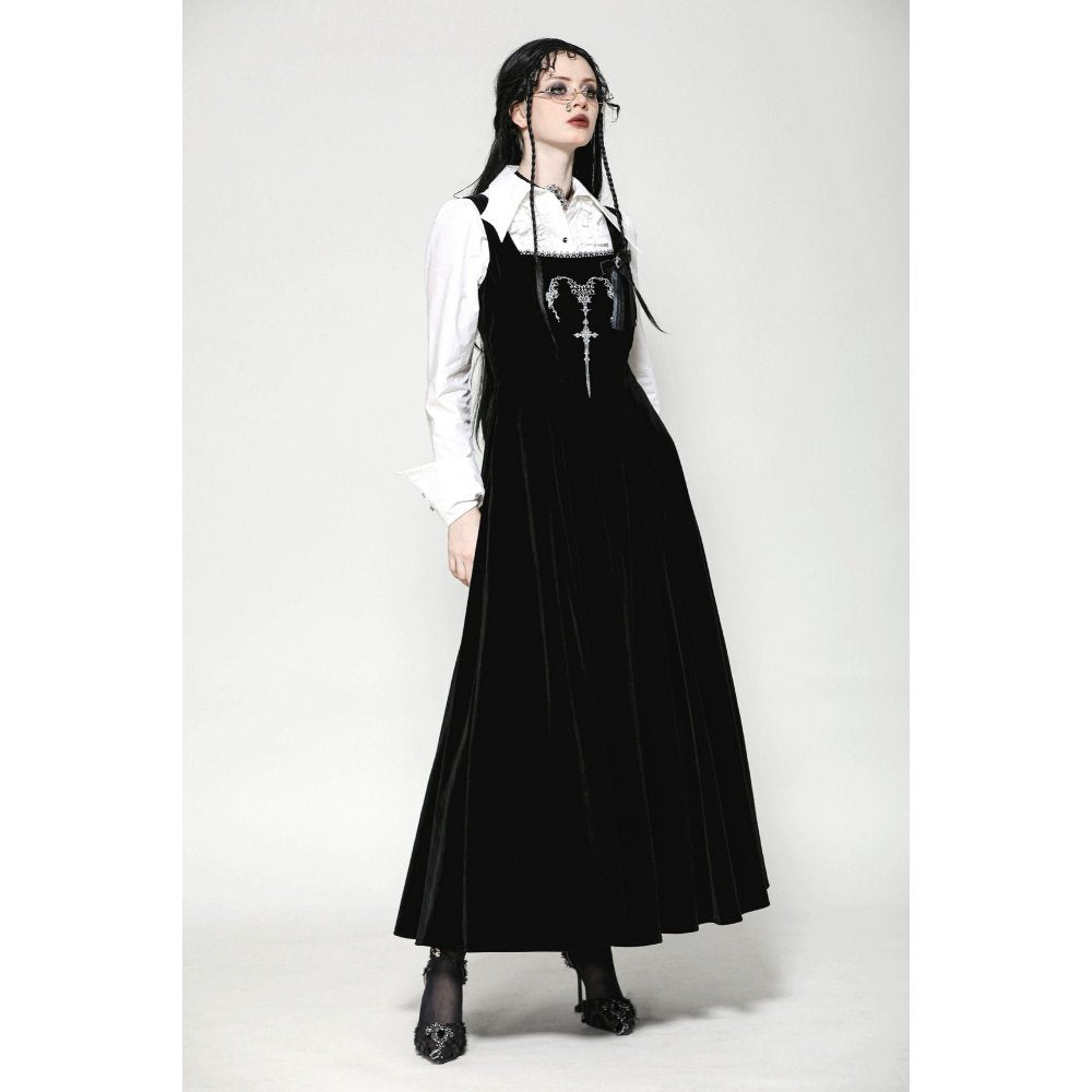 Dark In Love Lux Black Velvet Horn Embroidery Maxi Dress | QHA UK - QHA UK