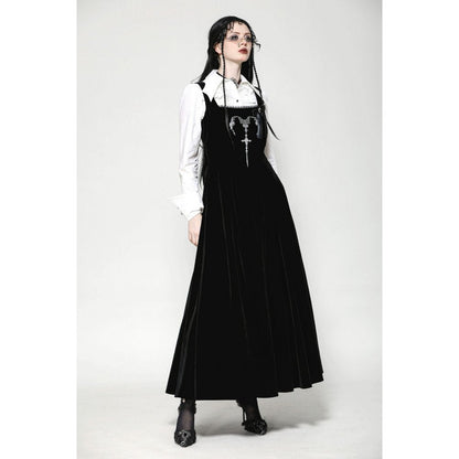 Dark In Love Lux Black Velvet Horn Embroidery Maxi Dress | QHA UK - QHA UK