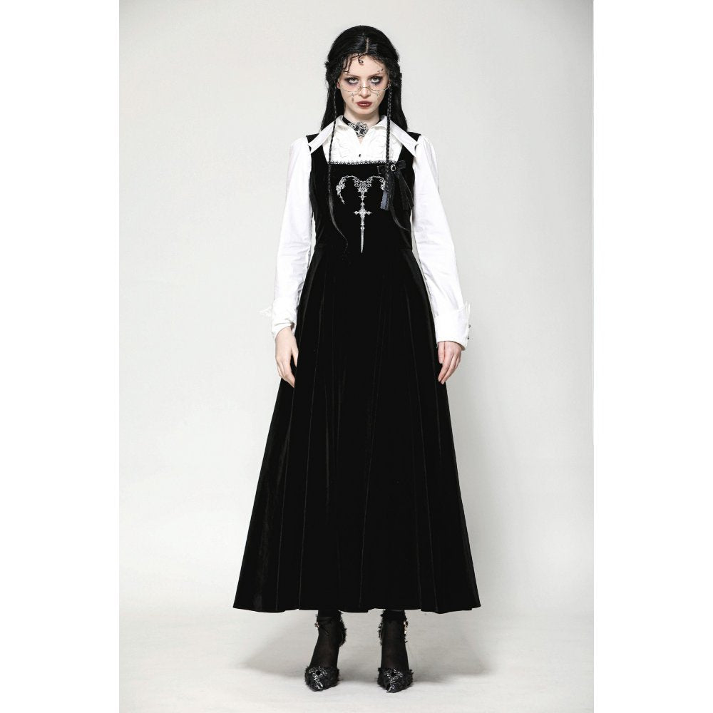 Dark In Love Lux Black Velvet Horn Embroidery Maxi Dress | QHA UK - QHA UK