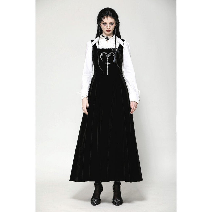 Dark In Love Lux Black Velvet Horn Embroidery Maxi Dress | QHA UK - QHA UK