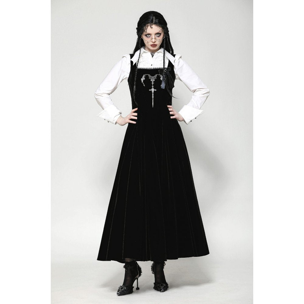 Dark In Love Lux Black Velvet Horn Embroidery Maxi Dress | QHA UK - QHA UK