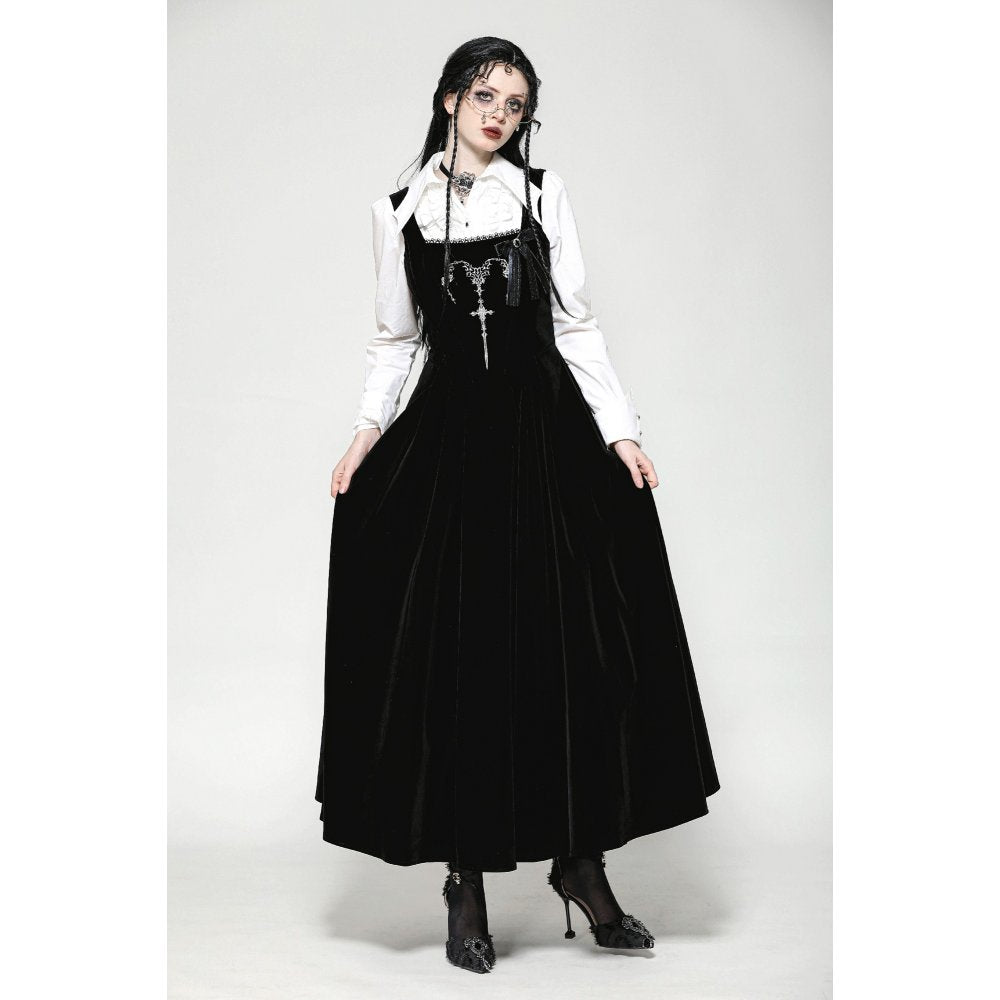 Dark In Love Lux Black Velvet Horn Embroidery Maxi Dress | QHA UK - QHA UK