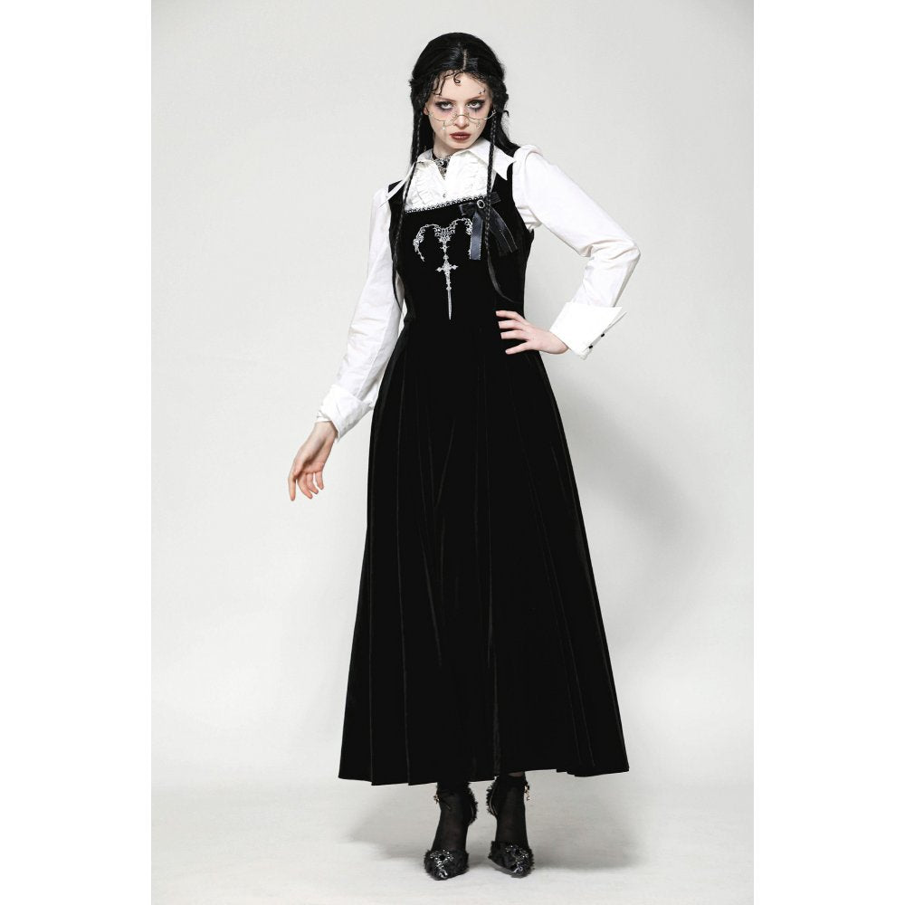 Dark In Love Lux Black Velvet Horn Embroidery Maxi Dress | QHA UK - QHA UK