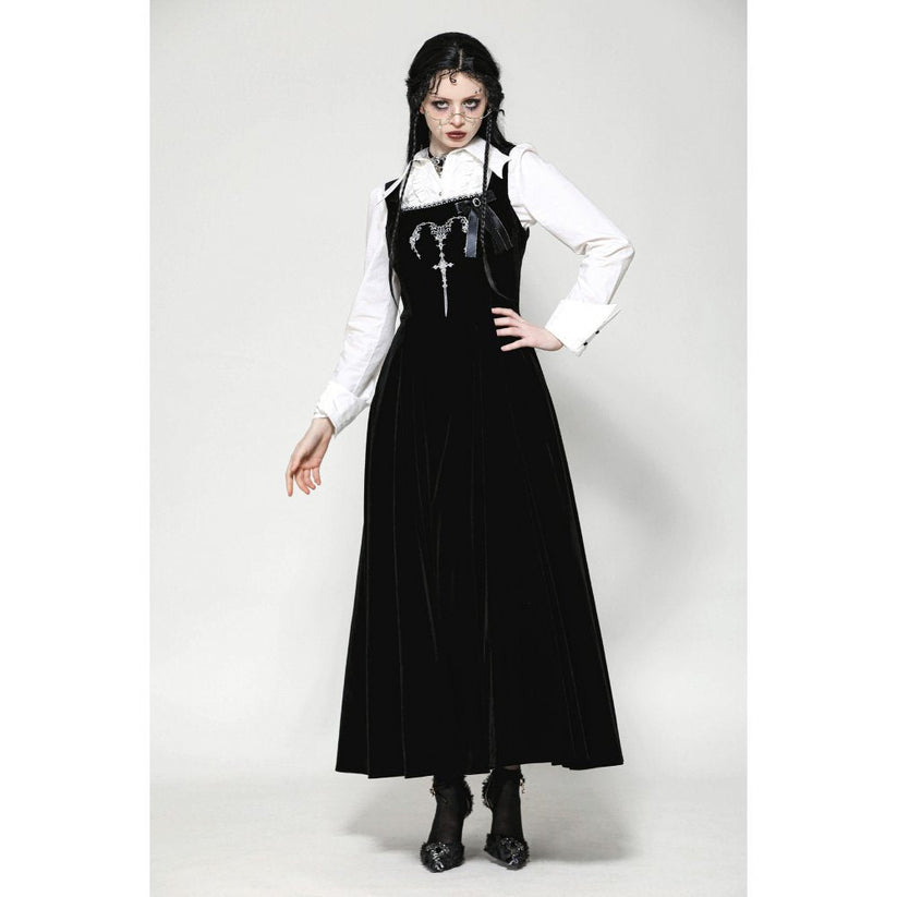 Dark In Love Lux Black Velvet Horn Embroidery Maxi Dress | QHA UK - QHA UK