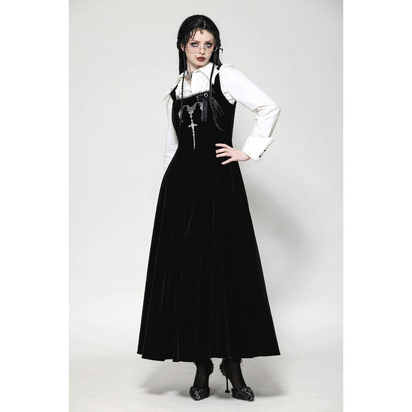 Dark In Love Lux Black Velvet Horn Embroidery Maxi Dress | QHA UK - QHA UK