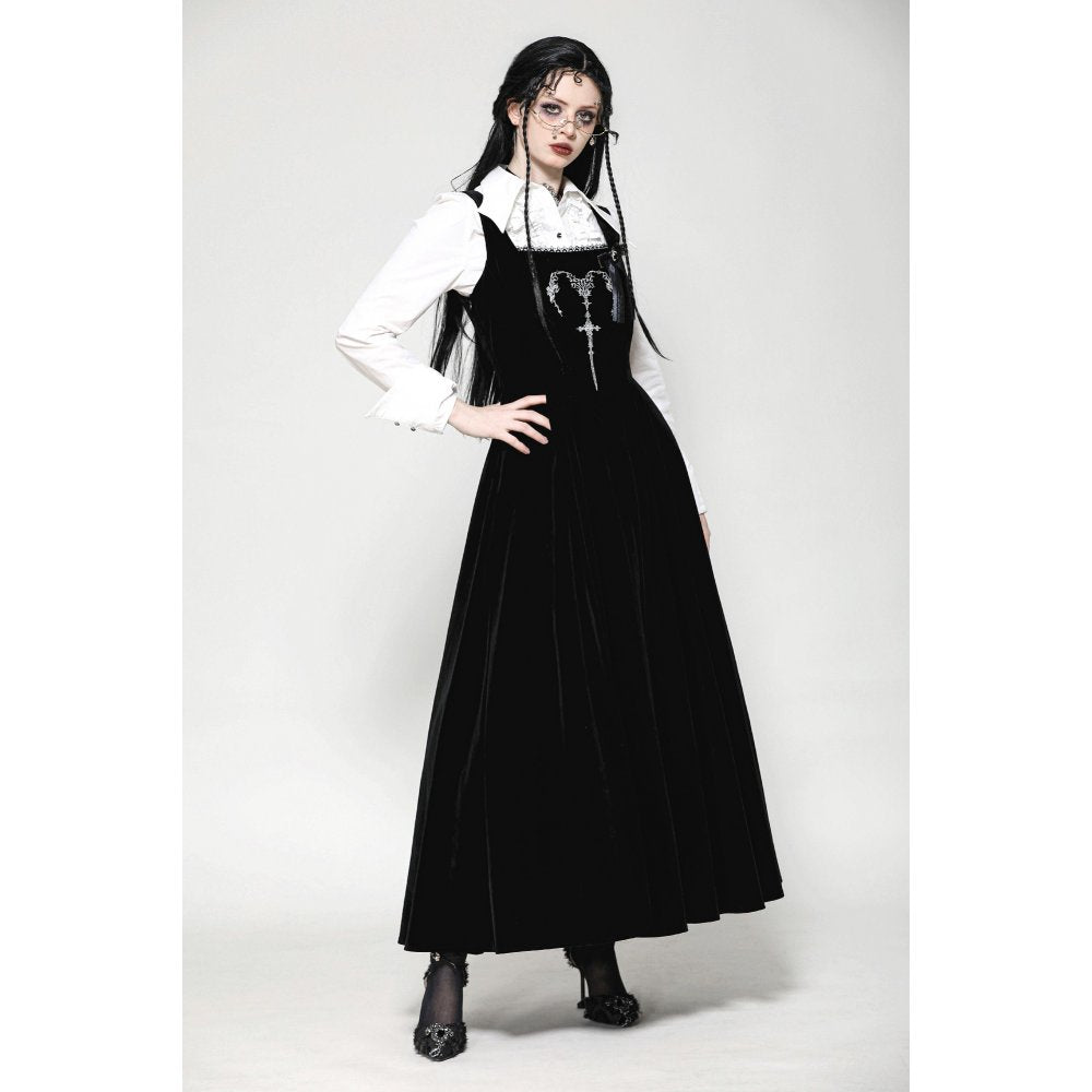 Dark In Love Lux Black Velvet Horn Embroidery Maxi Dress | QHA UK - QHA UK