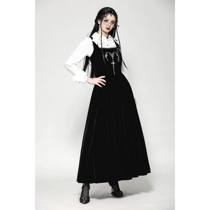 Dark In Love Lux Black Velvet Horn Embroidery Maxi Dress | QHA UK - QHA UK