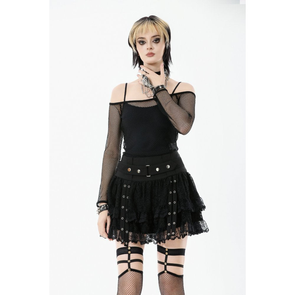 Dark in Love Women's Gothic Mesh Top Lyra Fishnet Off-Shoulder UK 8-18 - QHA UK