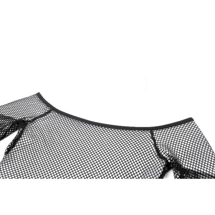 Dark in Love Women's Gothic Mesh Top Lyra Fishnet Off-Shoulder UK 8-18 - QHA UK