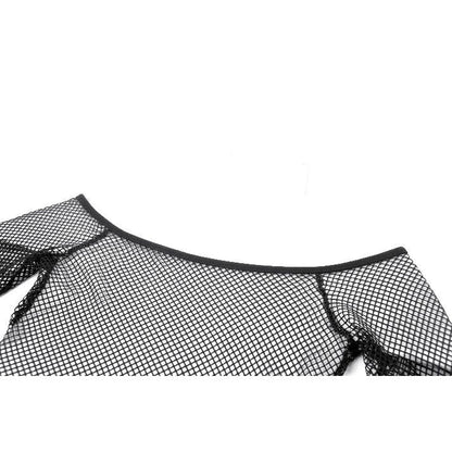 Dark in Love Women's Gothic Mesh Top Lyra Fishnet Off-Shoulder UK 8-18 - QHA UK